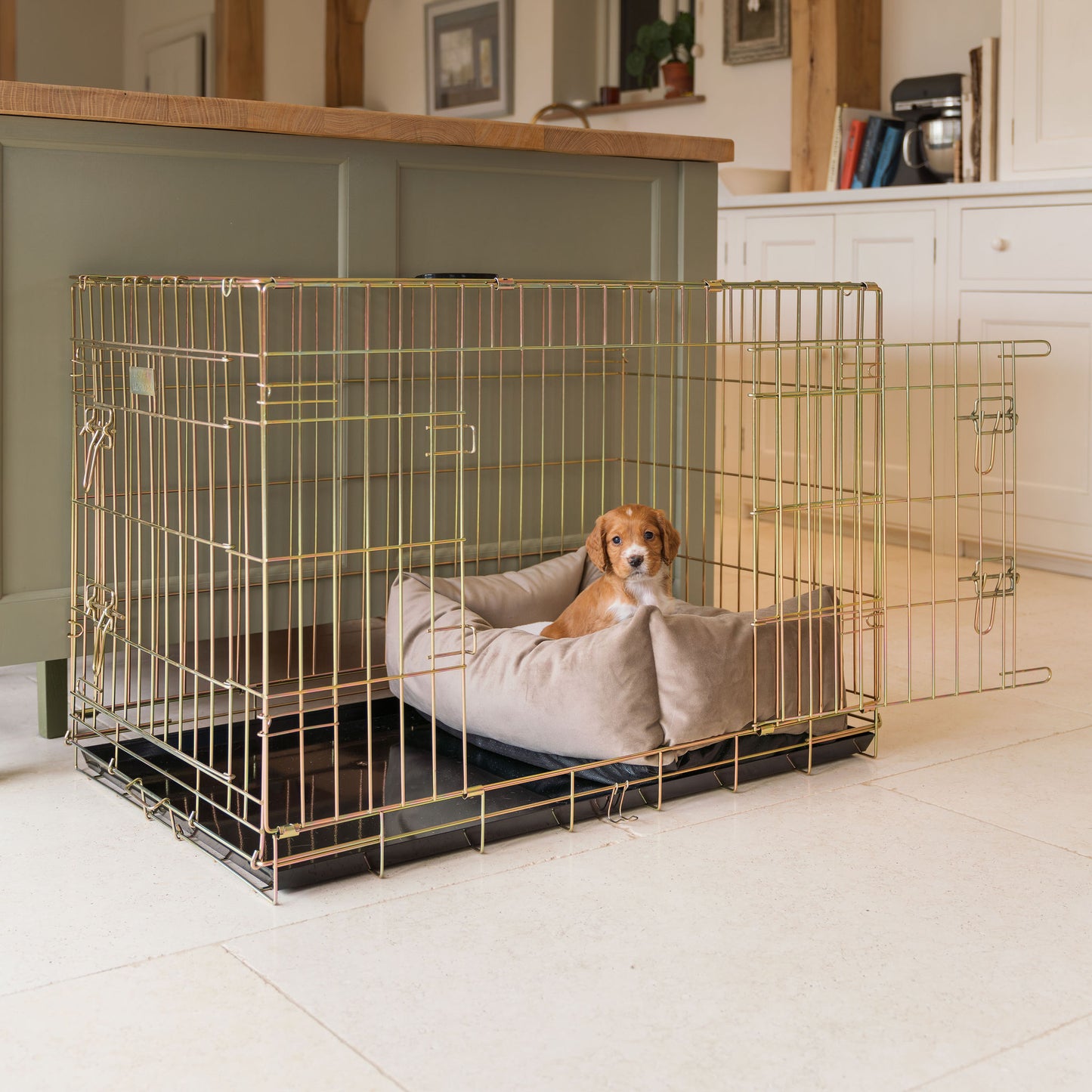 Cosy & Calming Puppy Crate Bed In Clay Velvet by Lords & Labradors