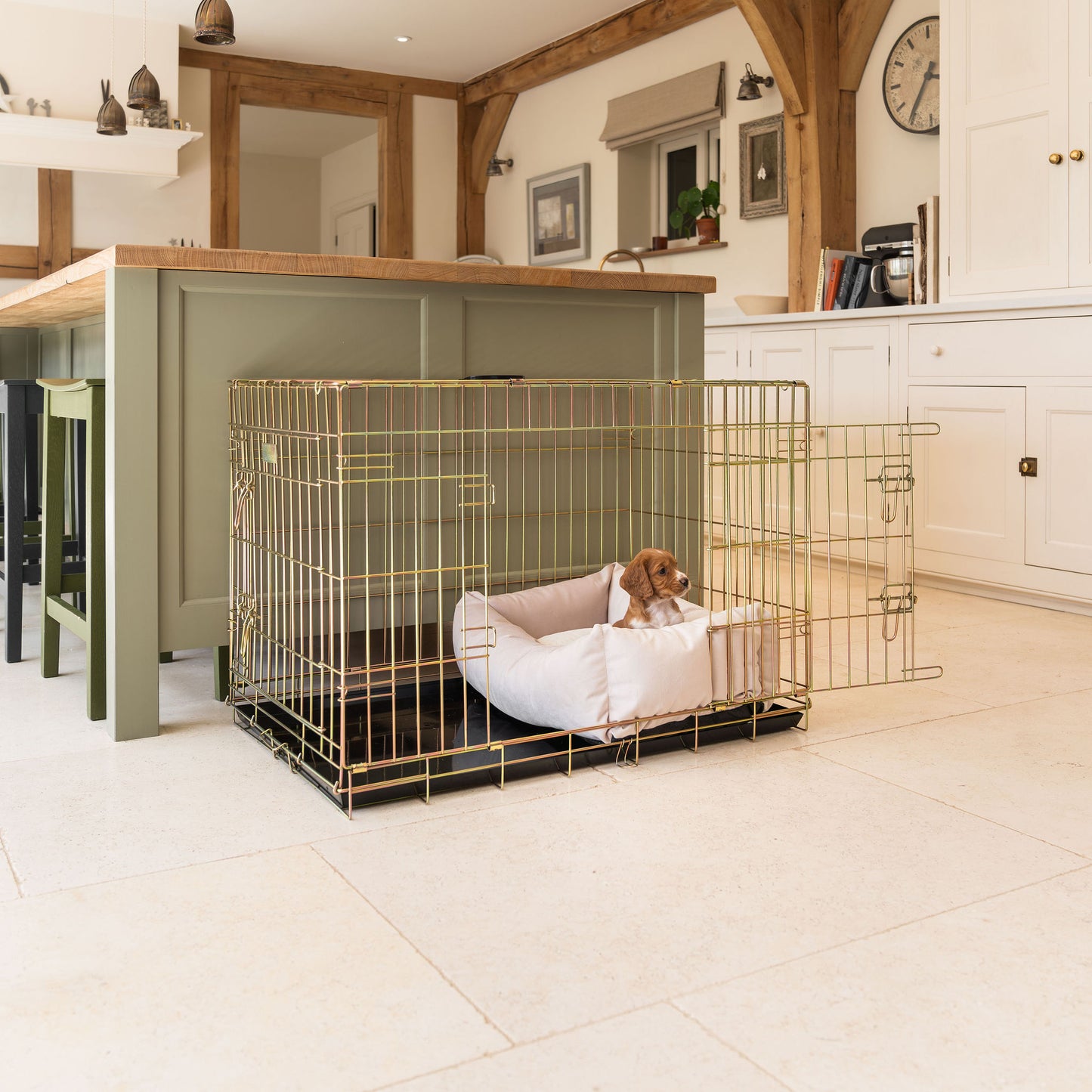 Dog Crate with Cosy & Calming Puppy Crate Bed in Oyster Velvet by Lords & Labradors