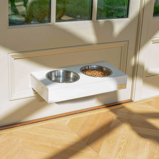 Wooden Wall Mounted Pet Feeder in White by Lords & Labradors