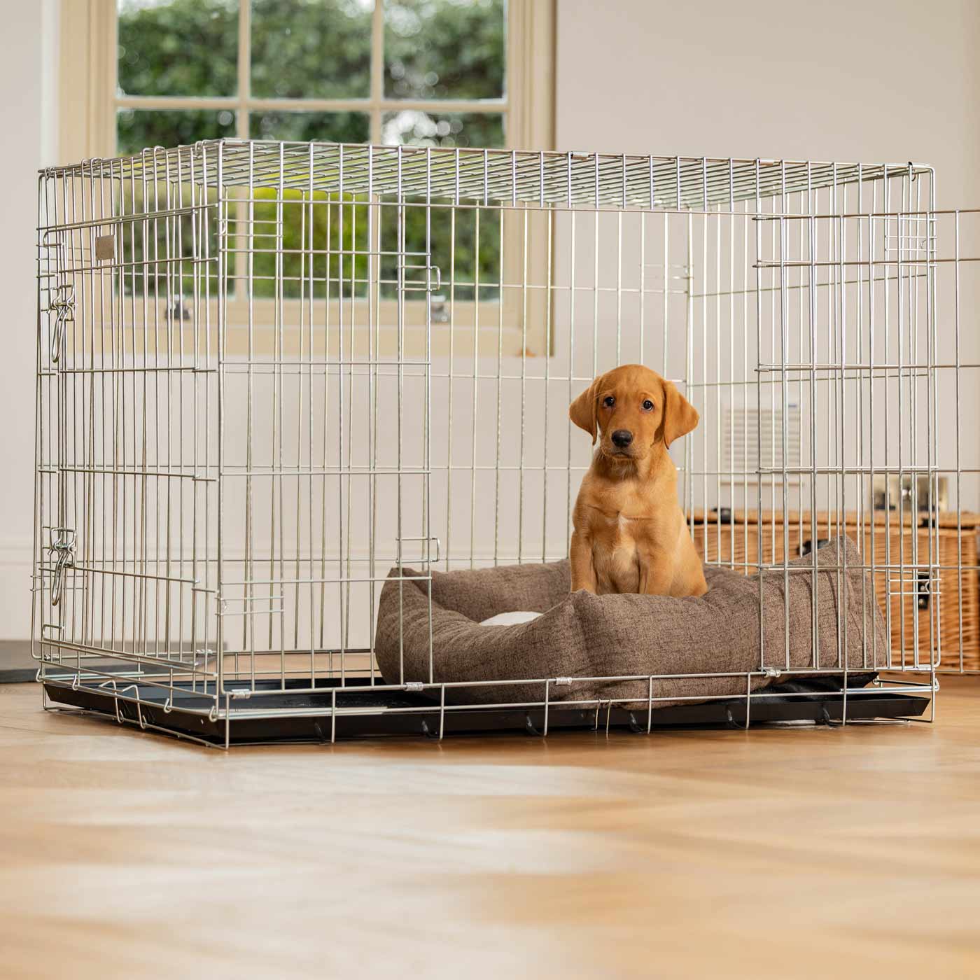 Inchmurrin Cosy & Calm Puppy Box Bed, The Perfect Dog Crate Bed For Pets! To Build The Ultimate Dog Den! In Brown Inchmurrin Ember! Available To Personalise Now at Lords & Labradors