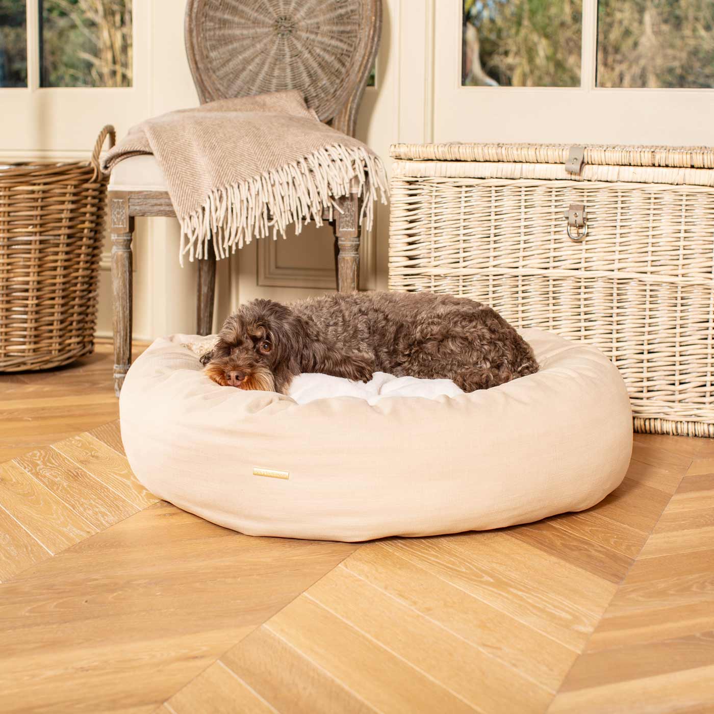 Discover Our Handmade Luxury Donut Dog Bed, In  Savanna Oatmeal, The Perfect Choice For Puppies Available Now at Lords & Labradors
