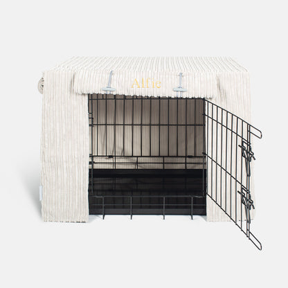 Discover our Luxury Dog Crate Cover, in Light Grey Essentials Plush. The Perfect Dog Crate Accessory, Available To Personalise Now at Lords & Labradors