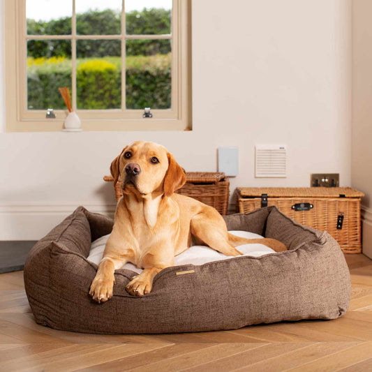 Luxury Handmade Box Bed For Dogs in Inchmurrin Umber, Perfect For Your Pets Nap Time! Available To Personalise at Lords & Labradors
