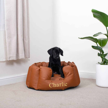 Luxury Handmade High Wall in Rhino Tough Faux Leather, in Ember, Perfect For Your Pets Nap Time! Available To Personalise at Lords & Labradors