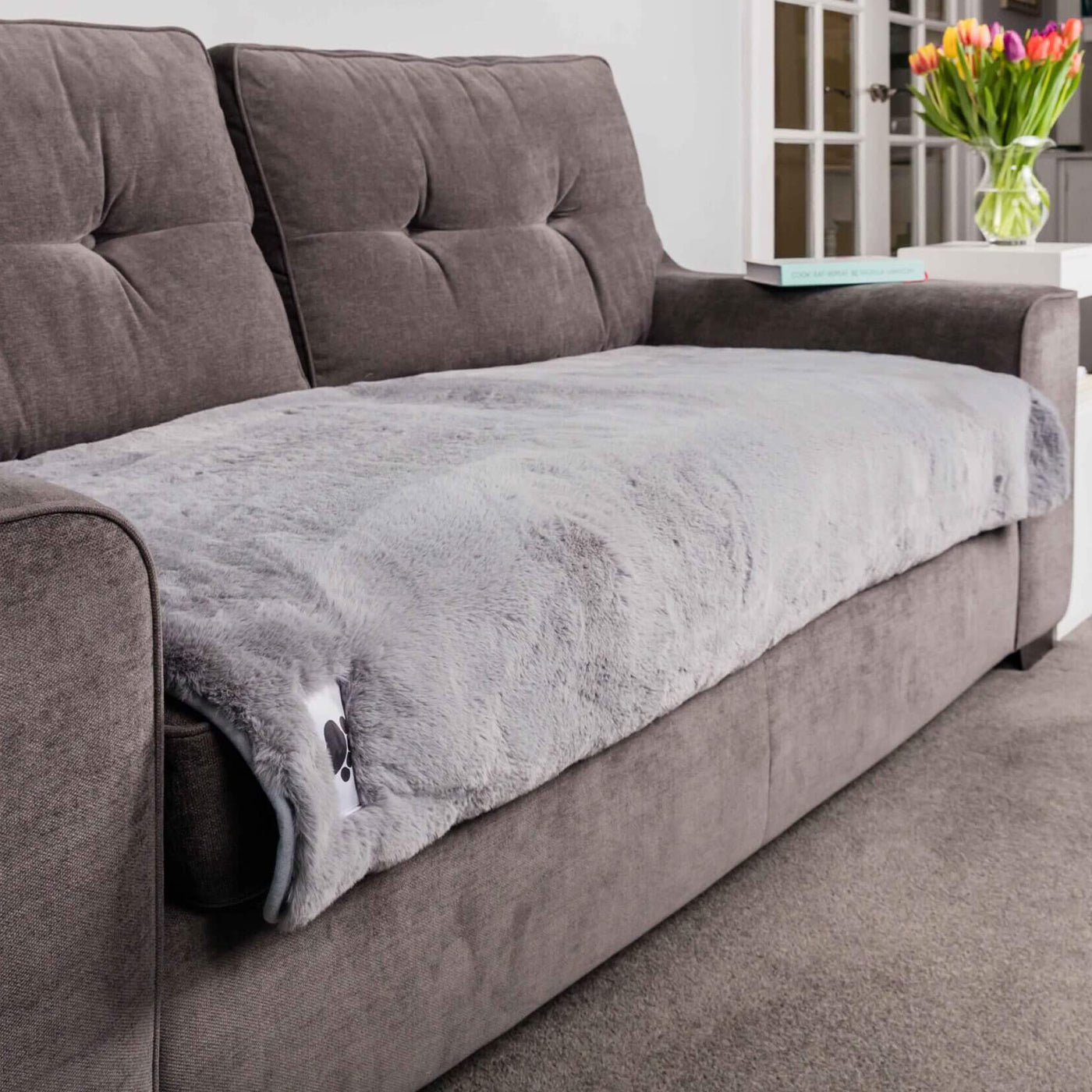 Pet Rebellion Faux Fur Comfy Sofa Cover Grey