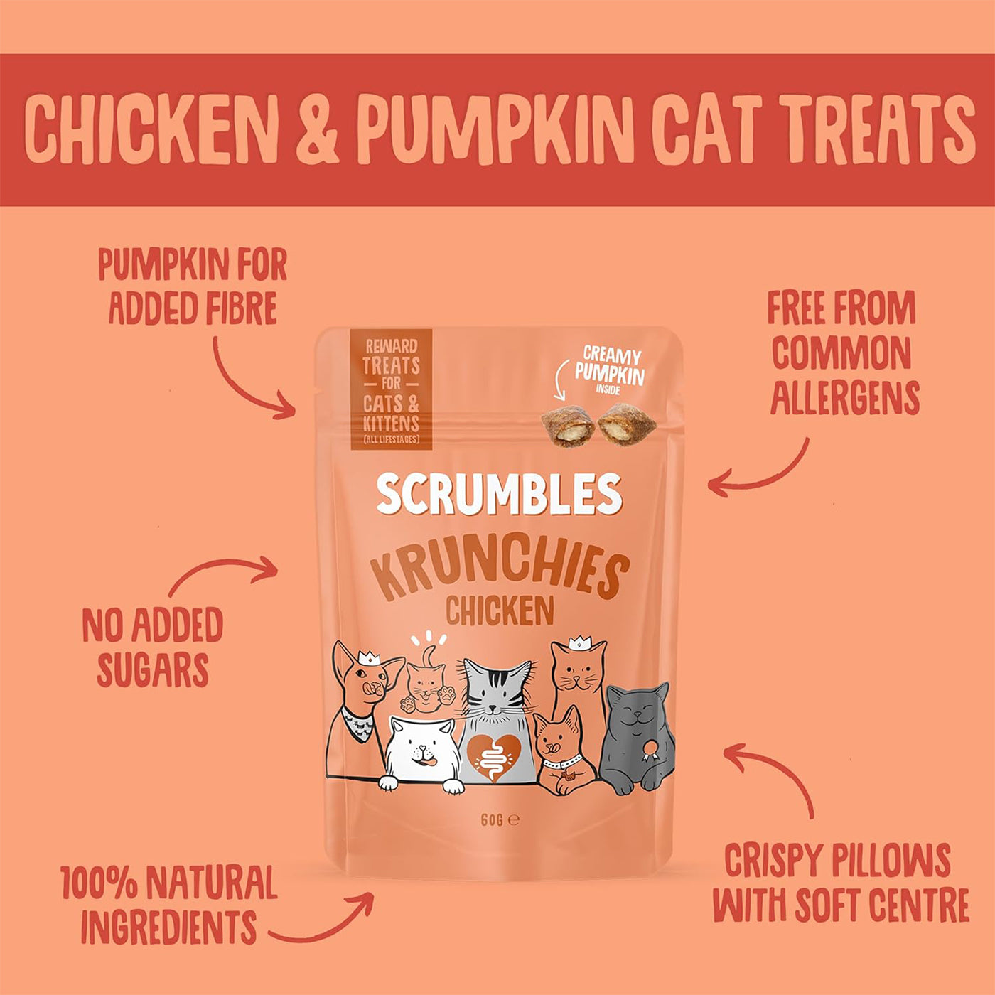 Scrumbles Chicken Krunchies Pillow Cat Treats 60g