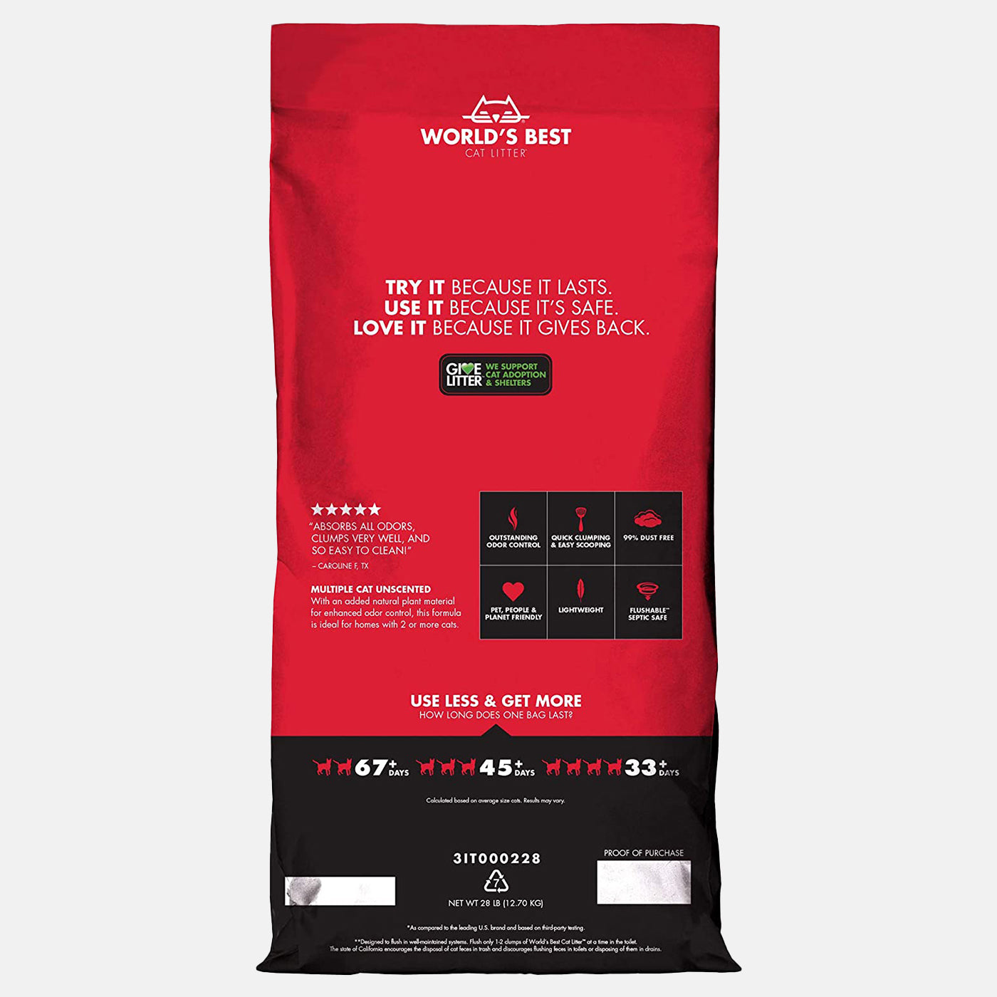 Worlds Best Multiple Cat Unscented Cat Litter 12.7kg