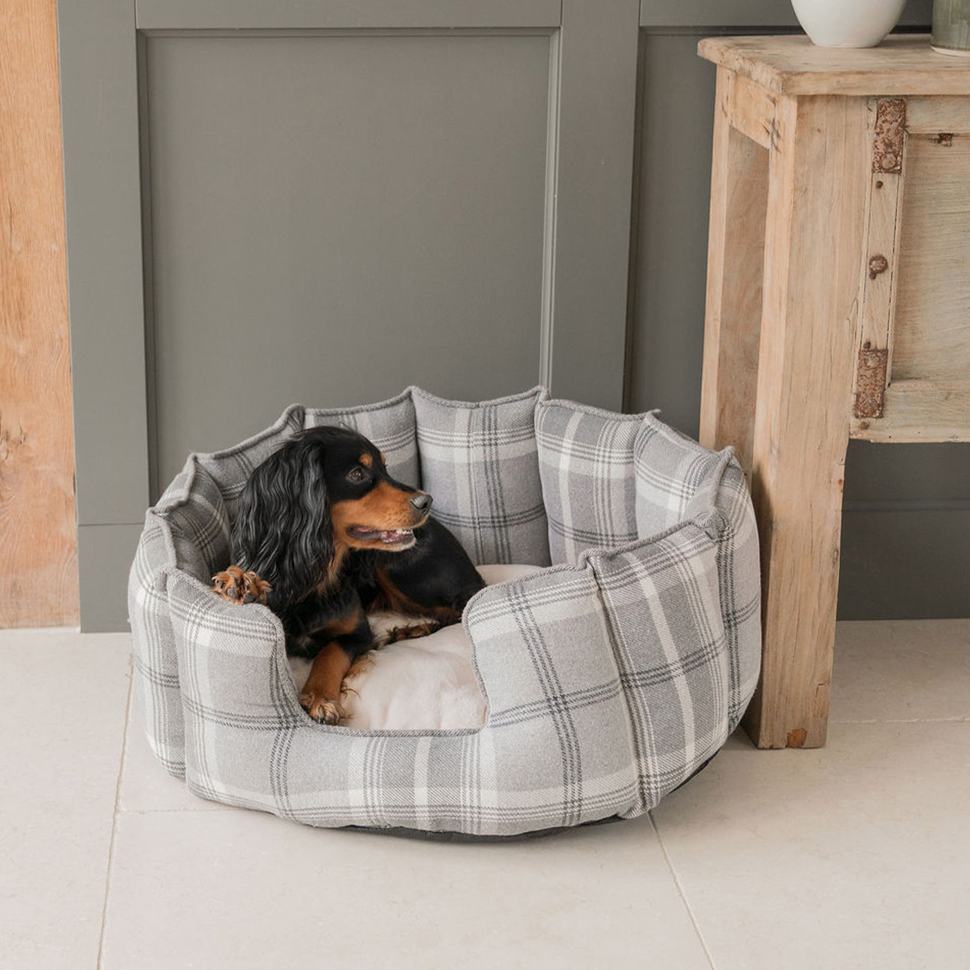 High Wall Bed in Balmoral Dove Grey Tweed by Lords & Labradors