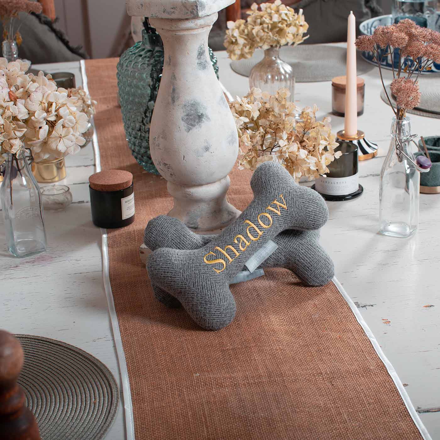 Present The Perfect Pet Playtime With Our Luxury Dog Bone Toy, In Stunning Pewter Herringbone Tweed! Available To Personalise Now at Lords & Labradors