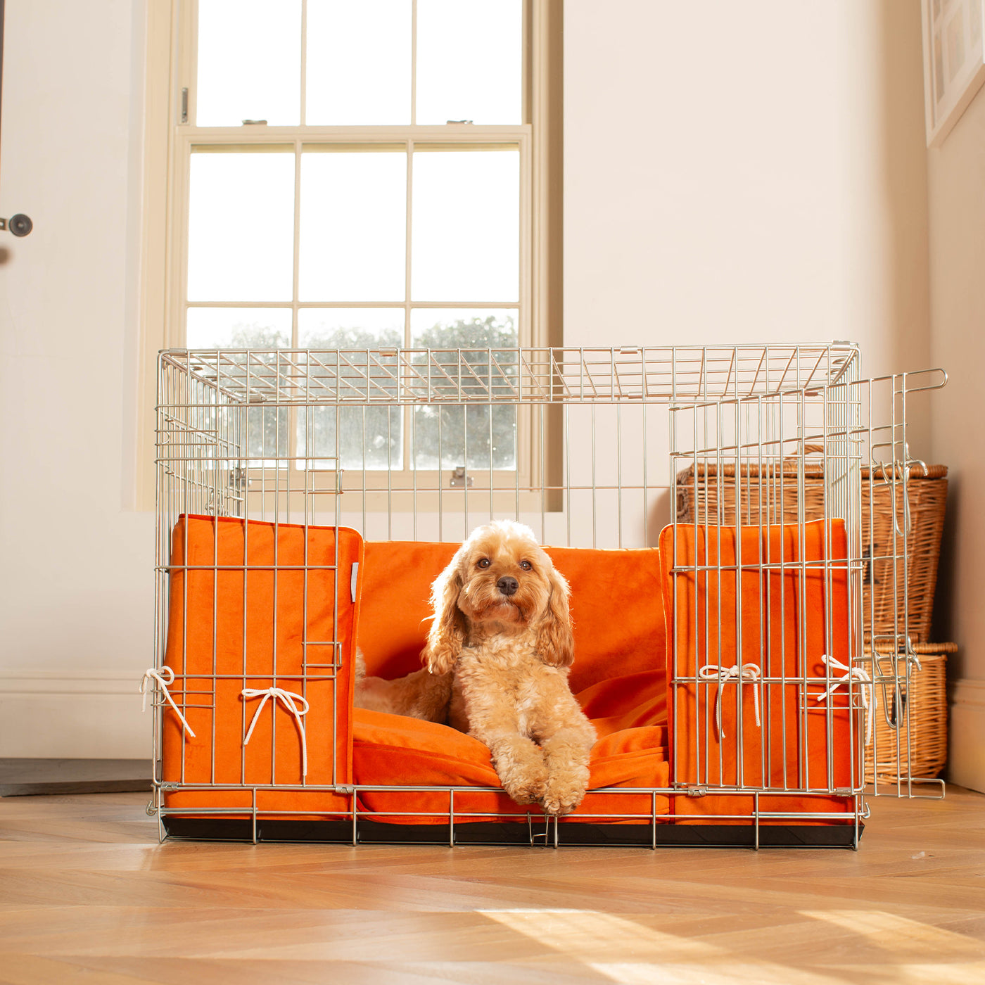 Dog Crate Bumper in Pumpkin Velvet by Lords & Labradors