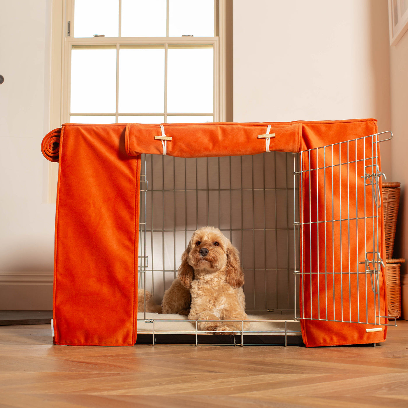 Dog Crate Cover In Pumpkin Velvet by Lords & Labradors