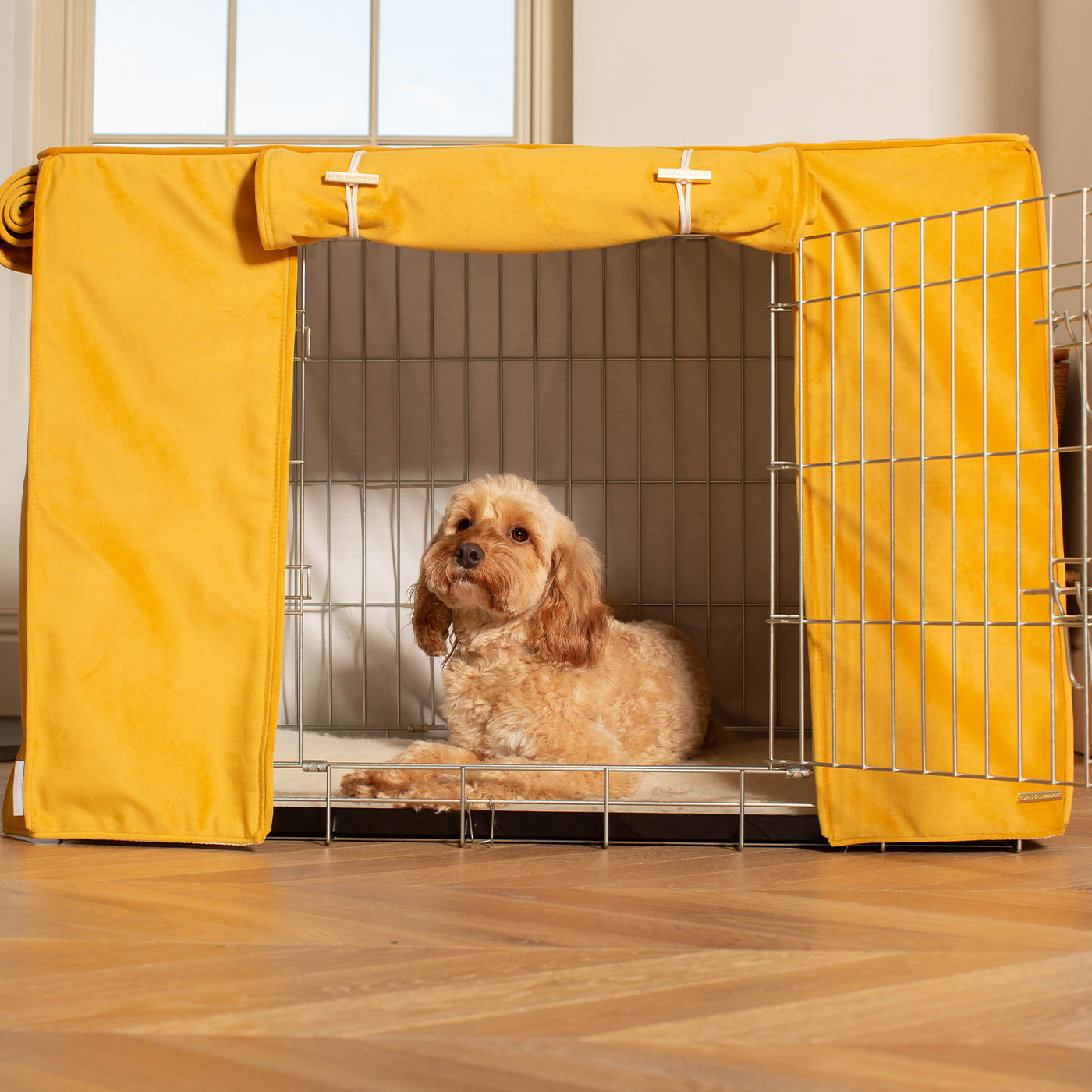 Dog Crate Cover In Saffron Velvet by Lords & Labradors