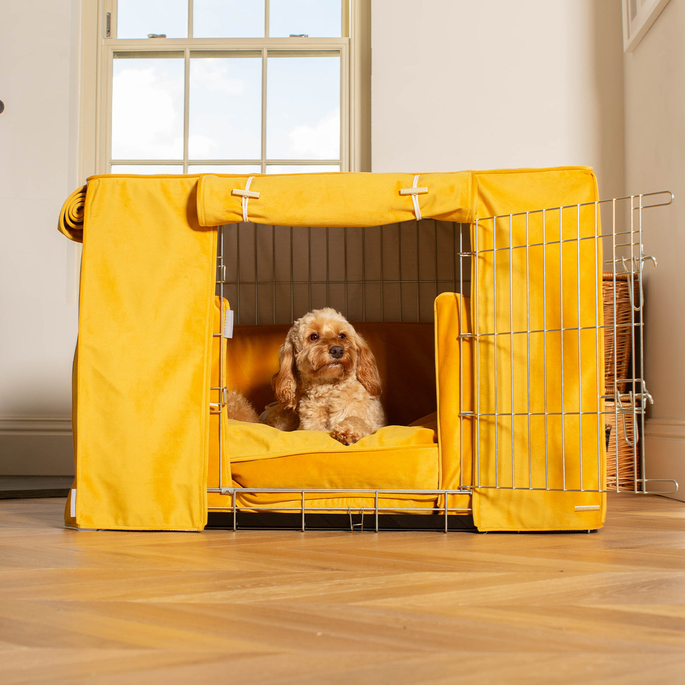 Dog Crate Set In Saffron Velvet by Lords & Labradors