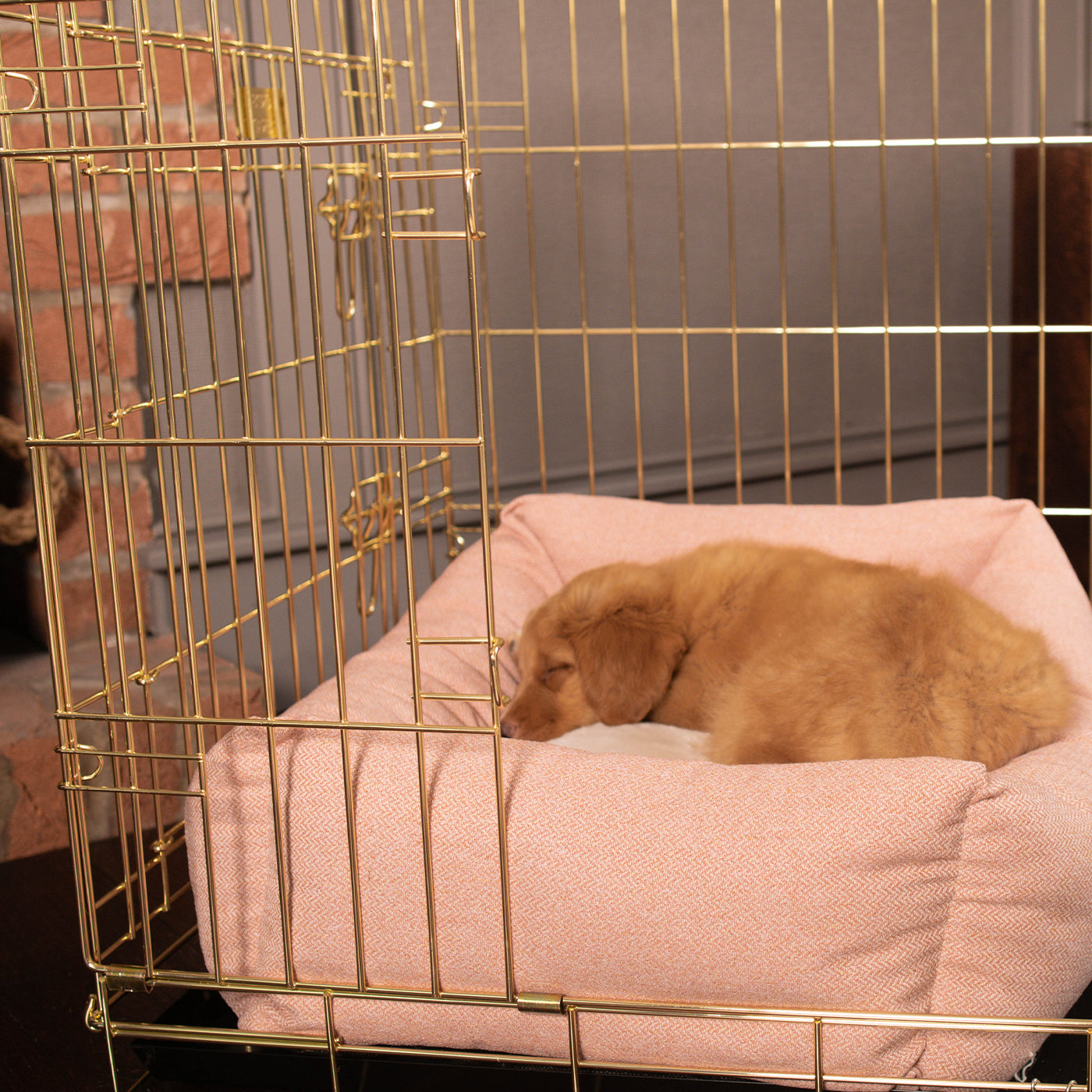 Dog Crate with Cosy & Calming Puppy Crate Bed in Peony Orkney Tweed by Lords & Labradors
