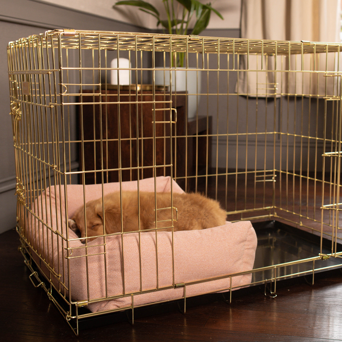 Curated visual reference: Crates For Calm Working Dogs Reference: Dog Crate With Cosy Calming Puppy Crate Bed In Peony