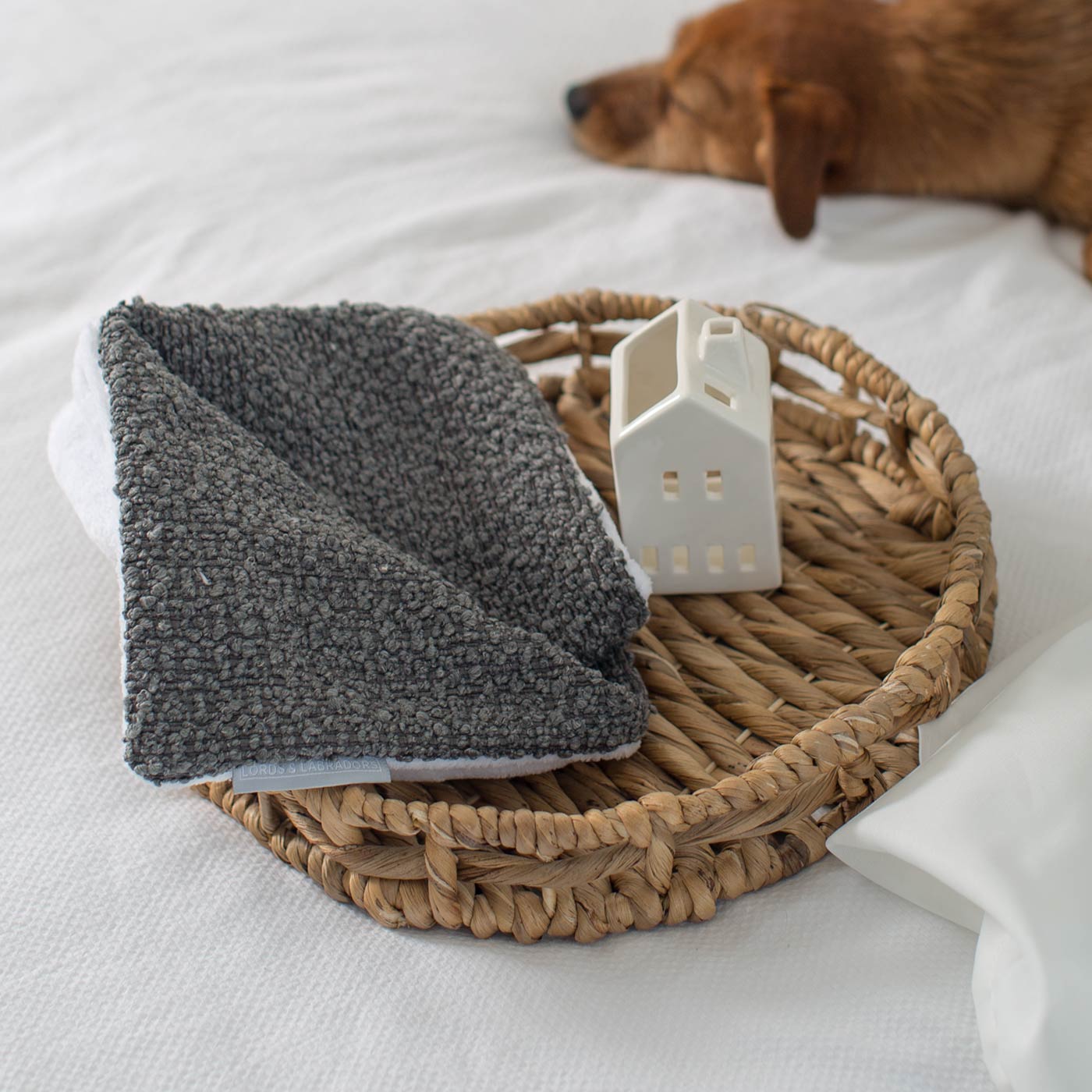 [colour:granite boucle] Luxury Boucle Pet Scent Blanket collection, In Stunning Granite Boucle. The Perfect Blanket For Dogs, Available at Lords & Labradors