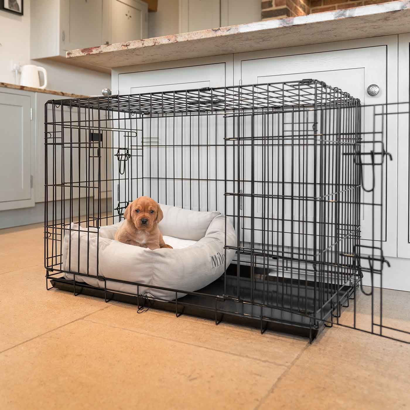 Cosy Calming Puppy Crate Bed With Removable Covers in Savanna Oatmeal by Lords Labradors