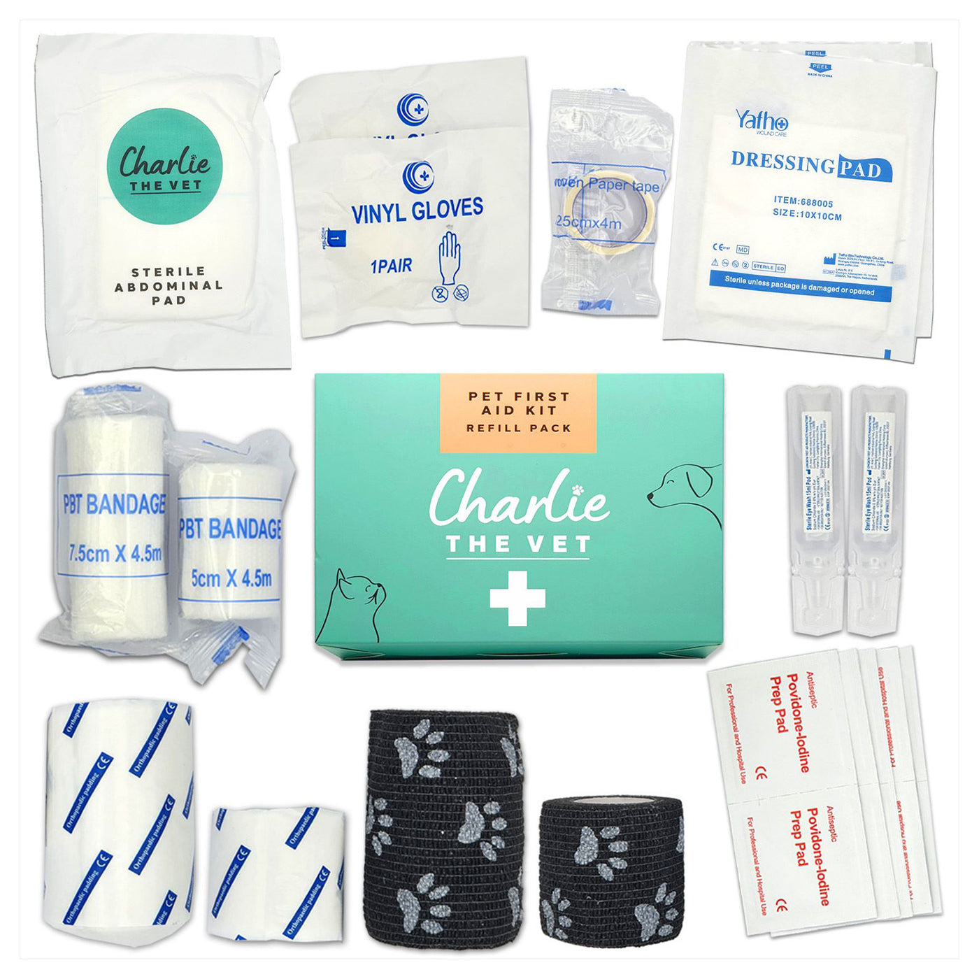 Discover, Charlie The Vet Pet First Aid Kit Refill Pack/Wound Management Kit. Available at Lords and Labradors