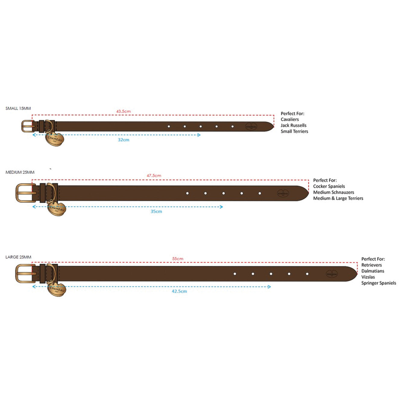 Le Chameau marron dog collar sizing