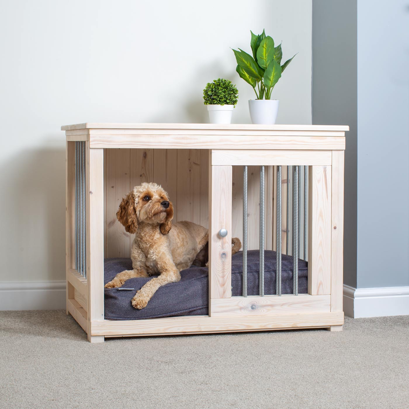 Wooden Rustic Sliding Door Dog Crate - White Wash, Dog Crate