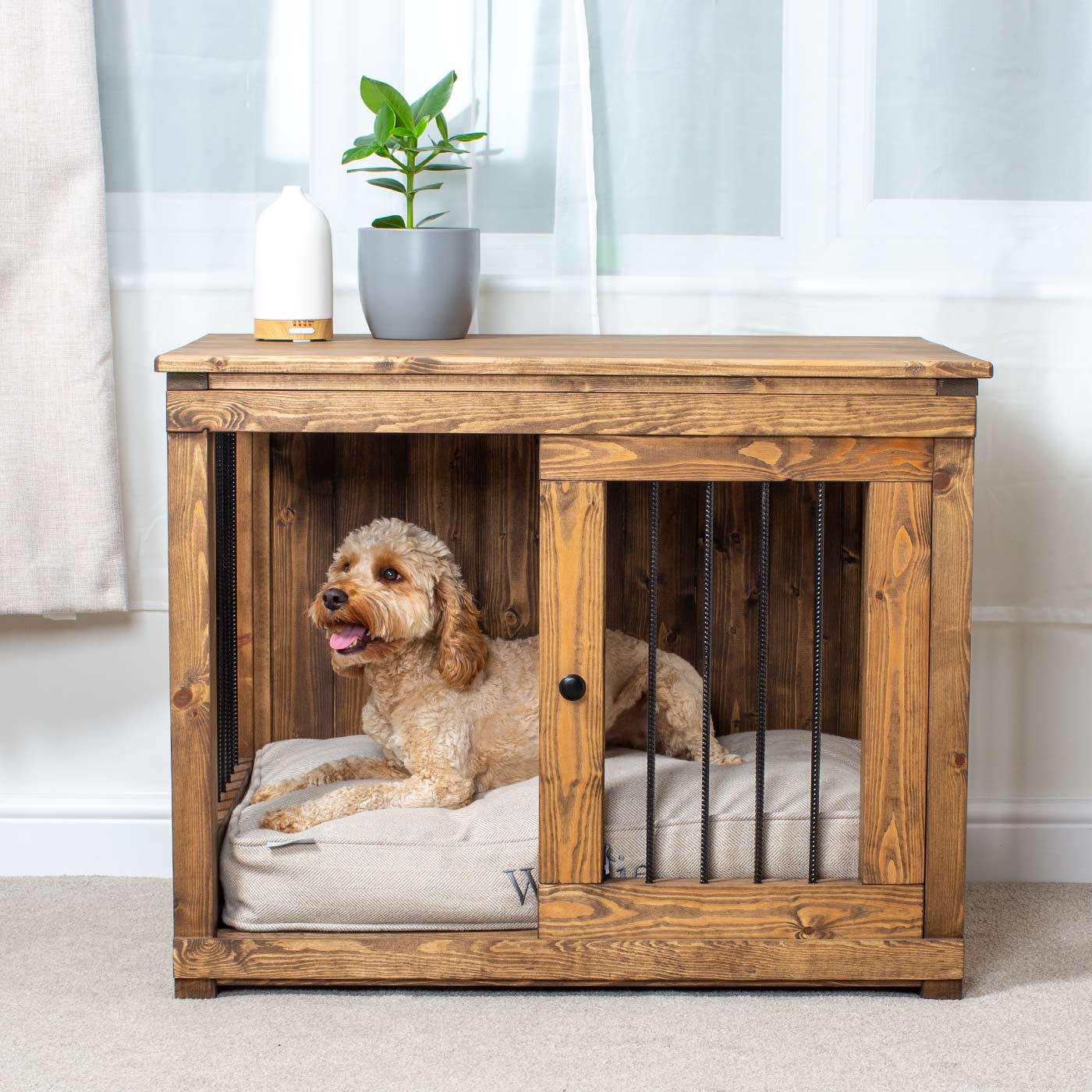 Wooden Rustic Sliding Door Dog Crate, Dog Crate
