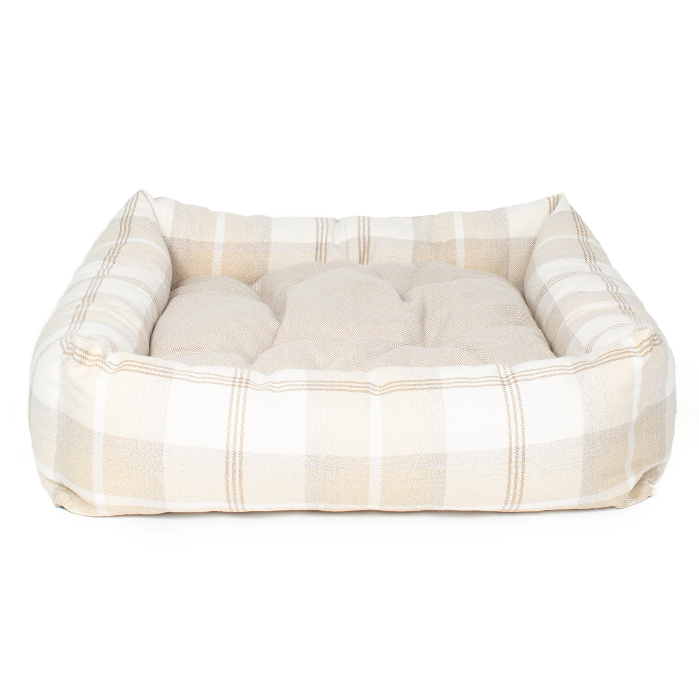 Luxury Handmade Box Bed For Dogs in Balmoral Natural Tweed, Perfect For Your Pets Nap Time! Available To Personalise at Lords & Labradors