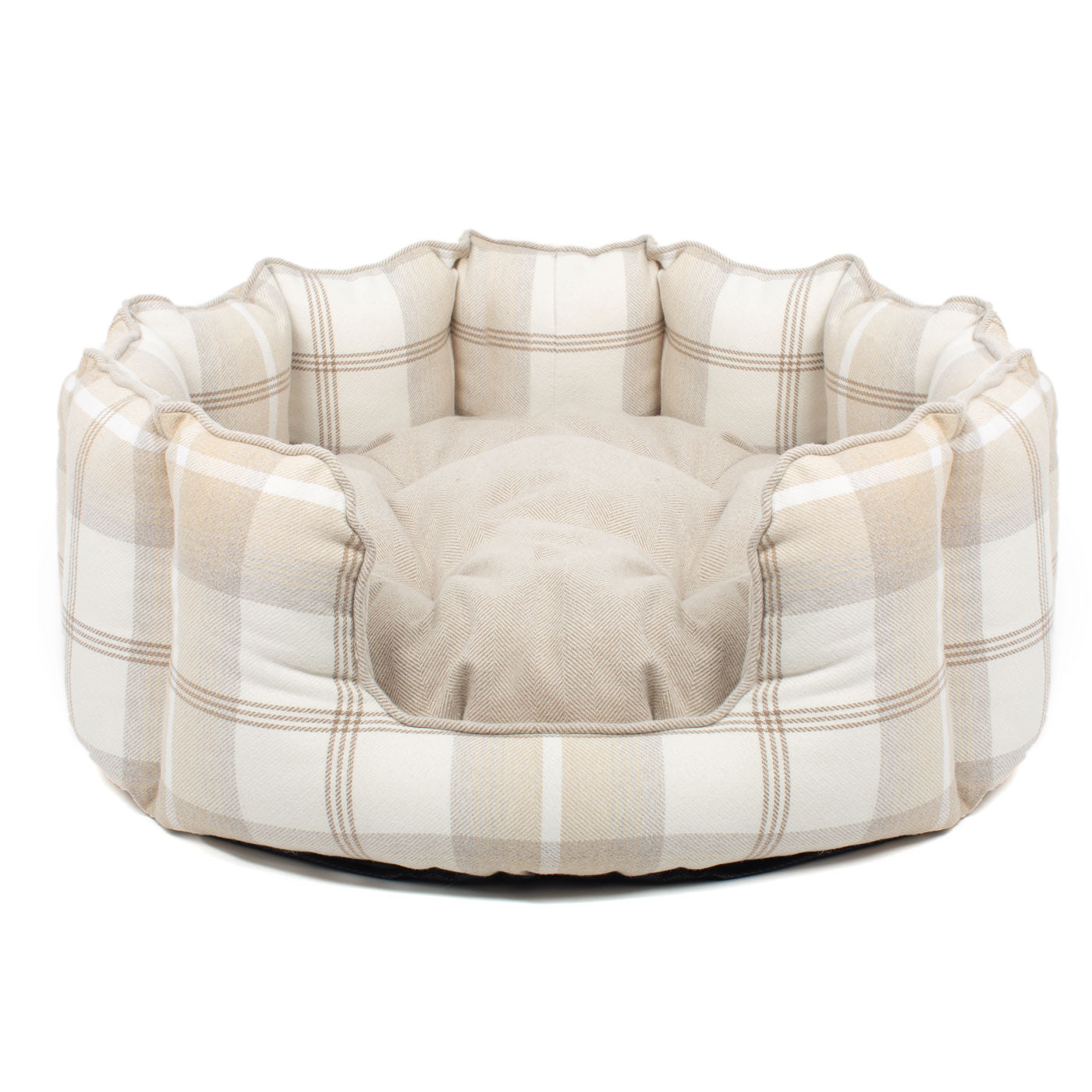 Discover Our Luxurious High Wall Bed For Dogs, Featuring inner pillow with plush teddy fleece on one side To Craft The Perfect Dogs Bed In Stunning Neutral Tweed! Available To Personalise Now at Lords & Labradors