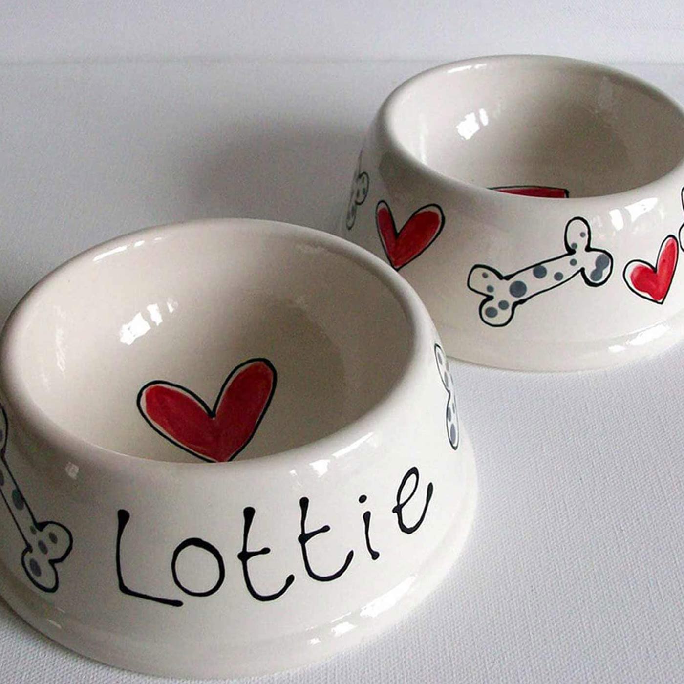 Personalised Dog Bowl Angled - Hearts & Bones