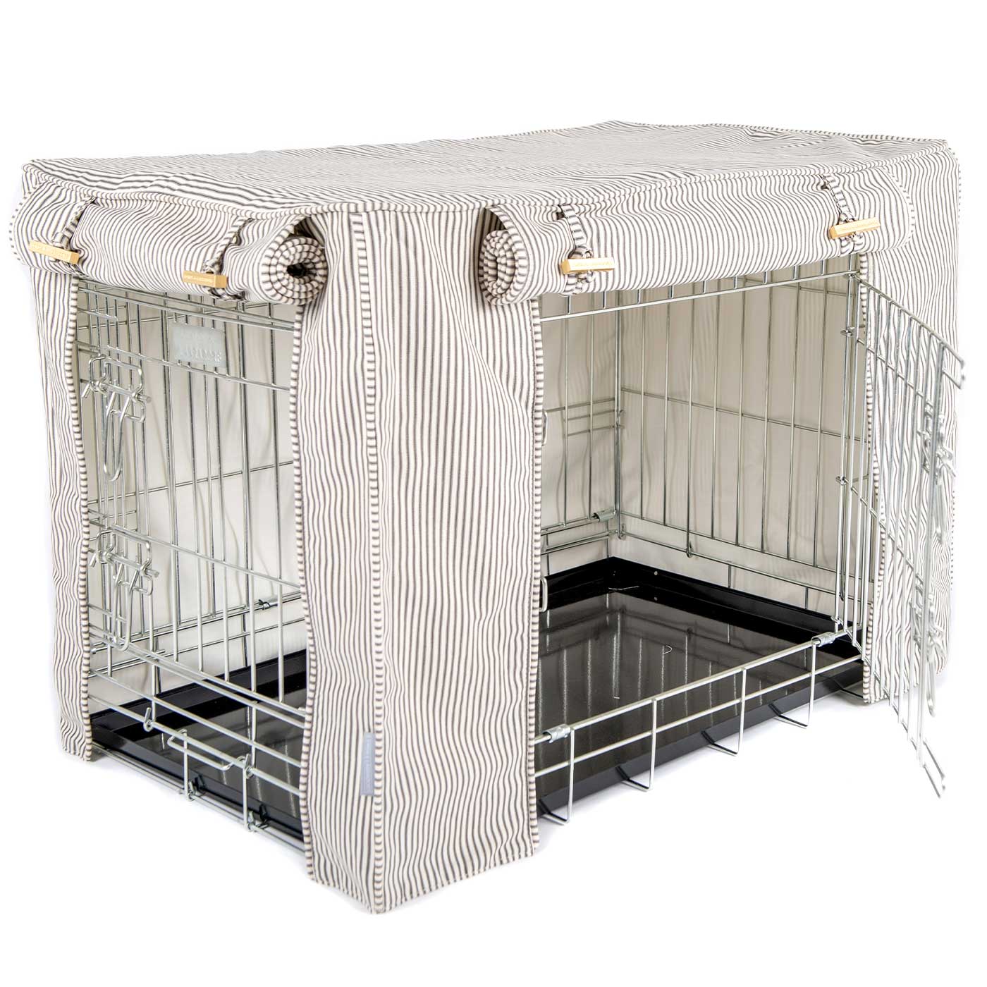 Discover our Luxury Dog Crate Cover, in Regency Stripe. The Perfect Dog Crate Accessory, Available To Personalise Now at Lords & Labradors