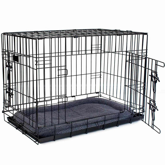 Discover, Imperfect deluxe heavy duty black dog crate, featuring two doors for easy access and a removable tray for easy cleaning! The ideal choice to keep new puppies safe, made using pet safe galvanised steel! Available now in 5 sizes and three stunning colours at Lords & Labradors