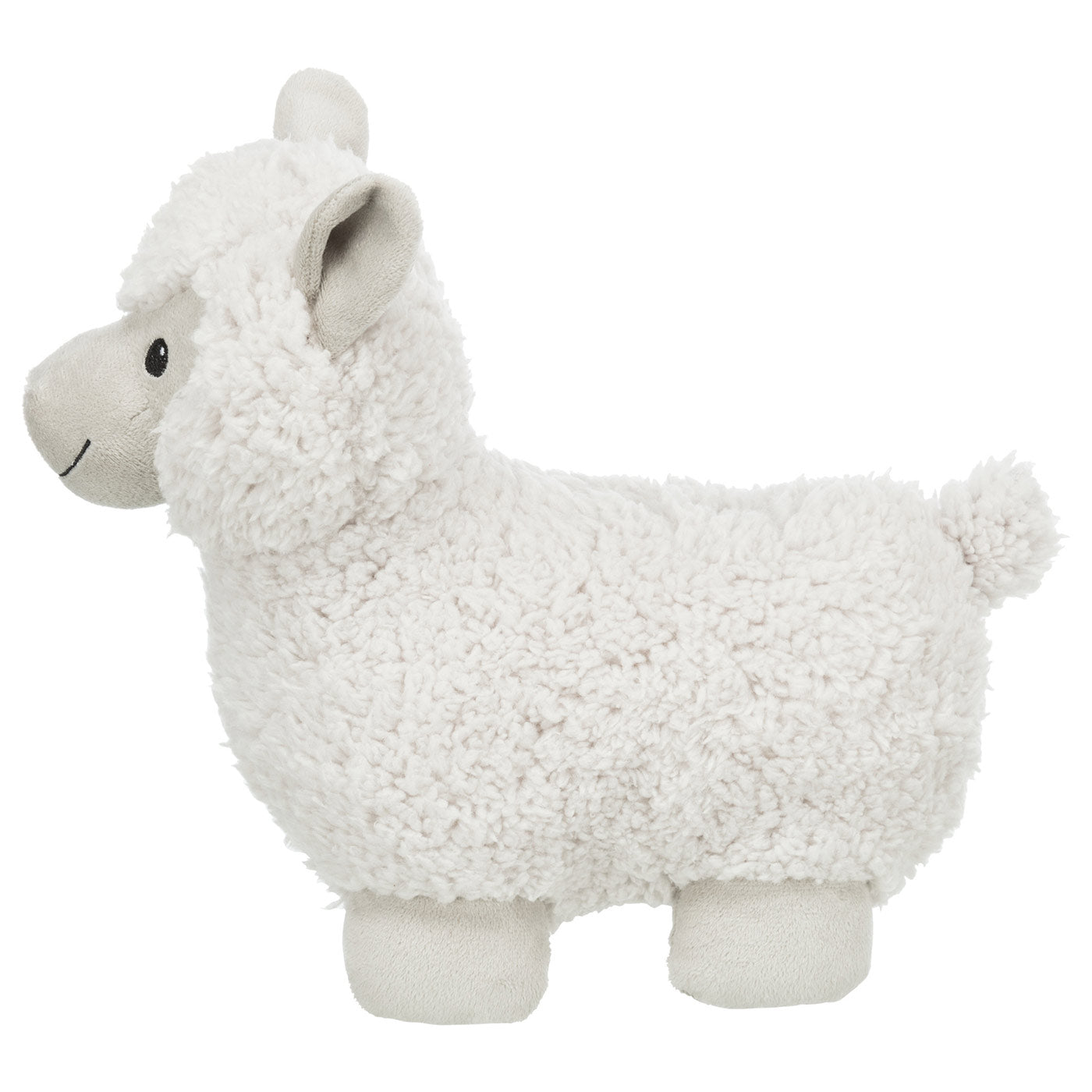 Side view of trixie eyleen alpaca dog toy in studio