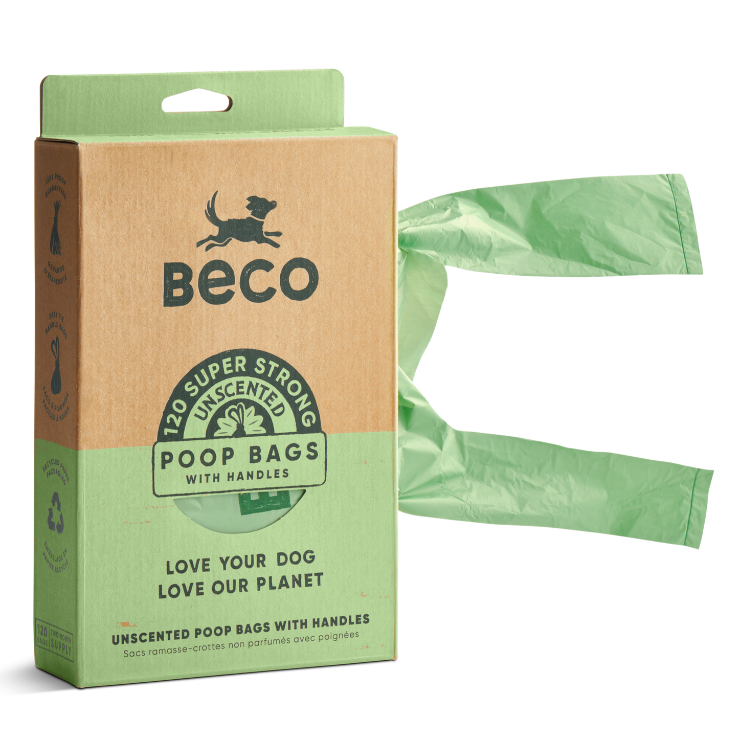 Beco Poop Bags Unscented with Handles - 120 bags