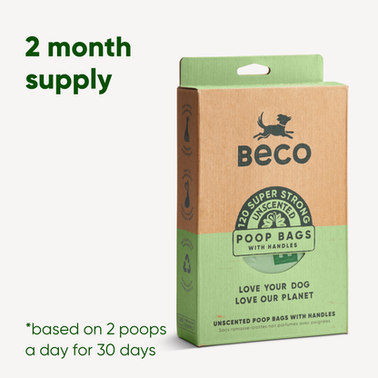 Beco Poop Bags Unscented with Handles - 120 bags