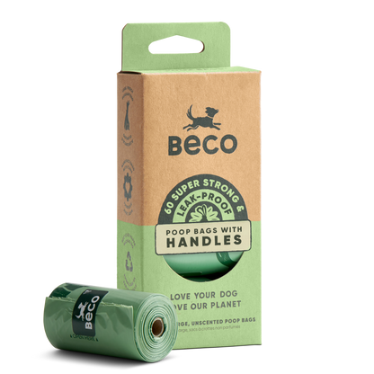 Beco Poop Bags Unscented with Handles - 60 bags on rolls