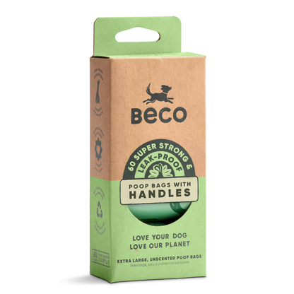 Beco Poop Bags Unscented with Handles - 60 bags on rolls