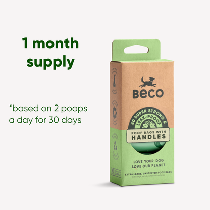 Beco Poop Bags Unscented with Handles - 60 bags on rolls