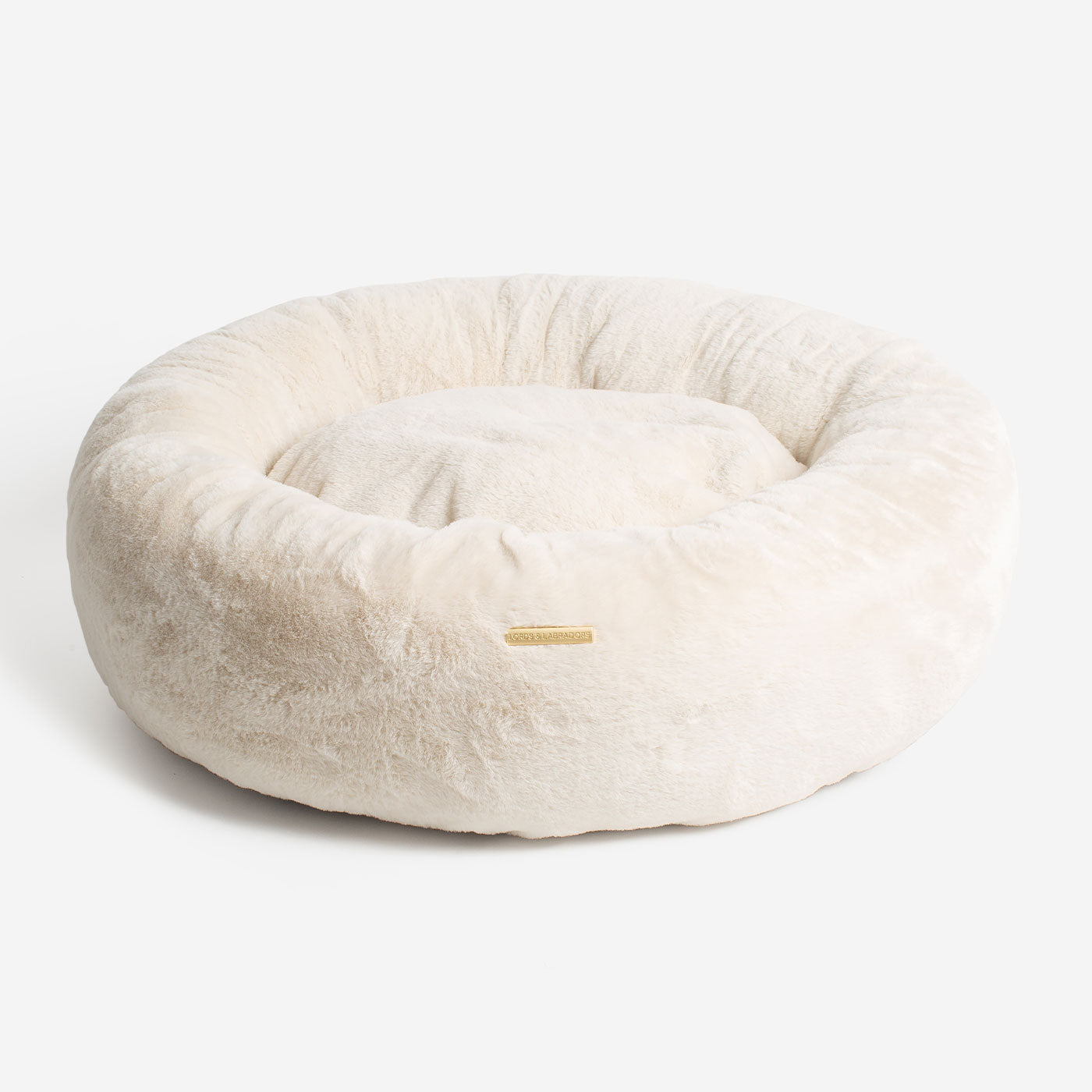 Luxury Donut Anti-Anxiety Dog Bed, In Stunning Cream Faux Fur, Perfect For Your Pets Nap Time! Available Now at Lords & Labradors 