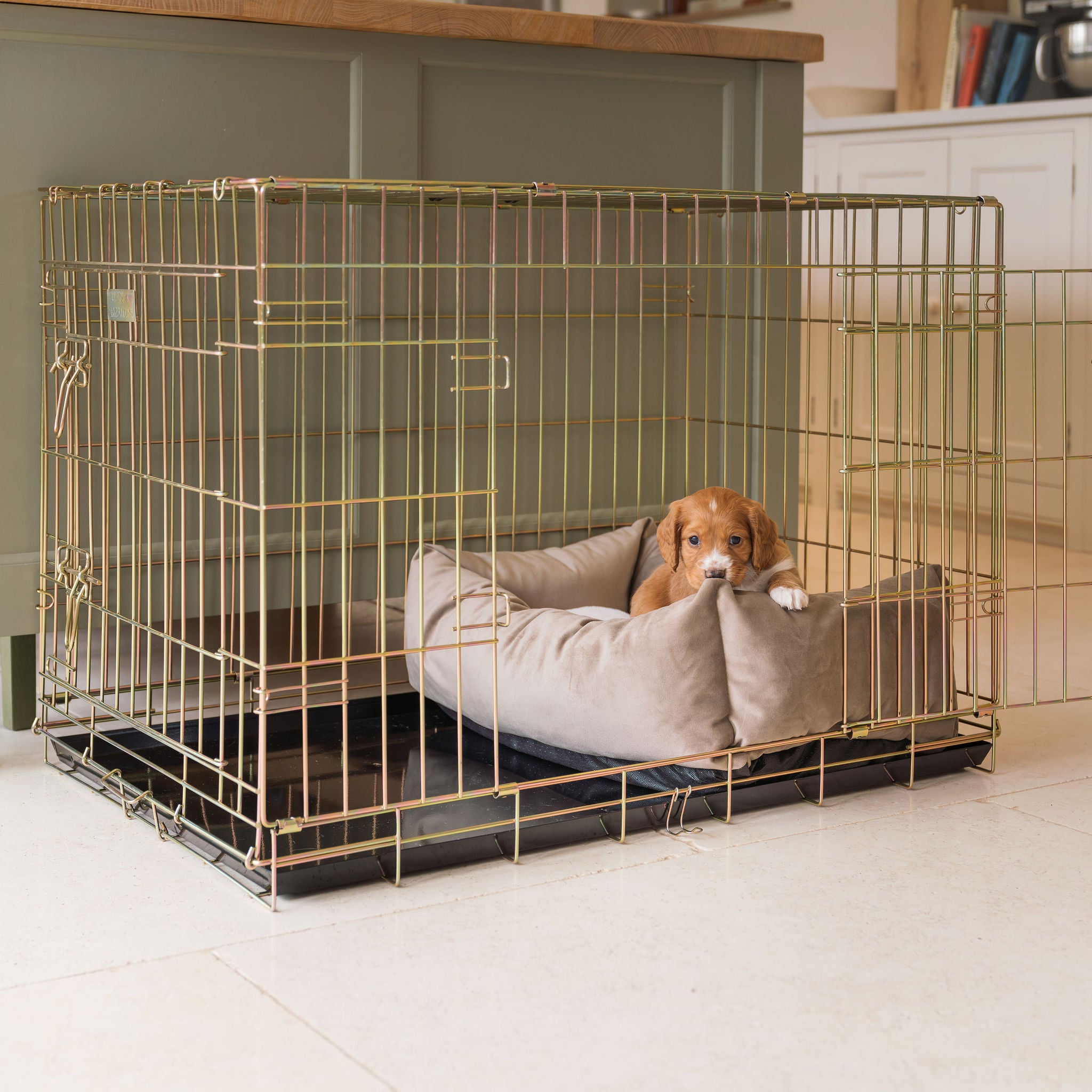 Velvet Cosy & Calm Luxury Puppy Crate Bed In Clay | Lords & Labradors