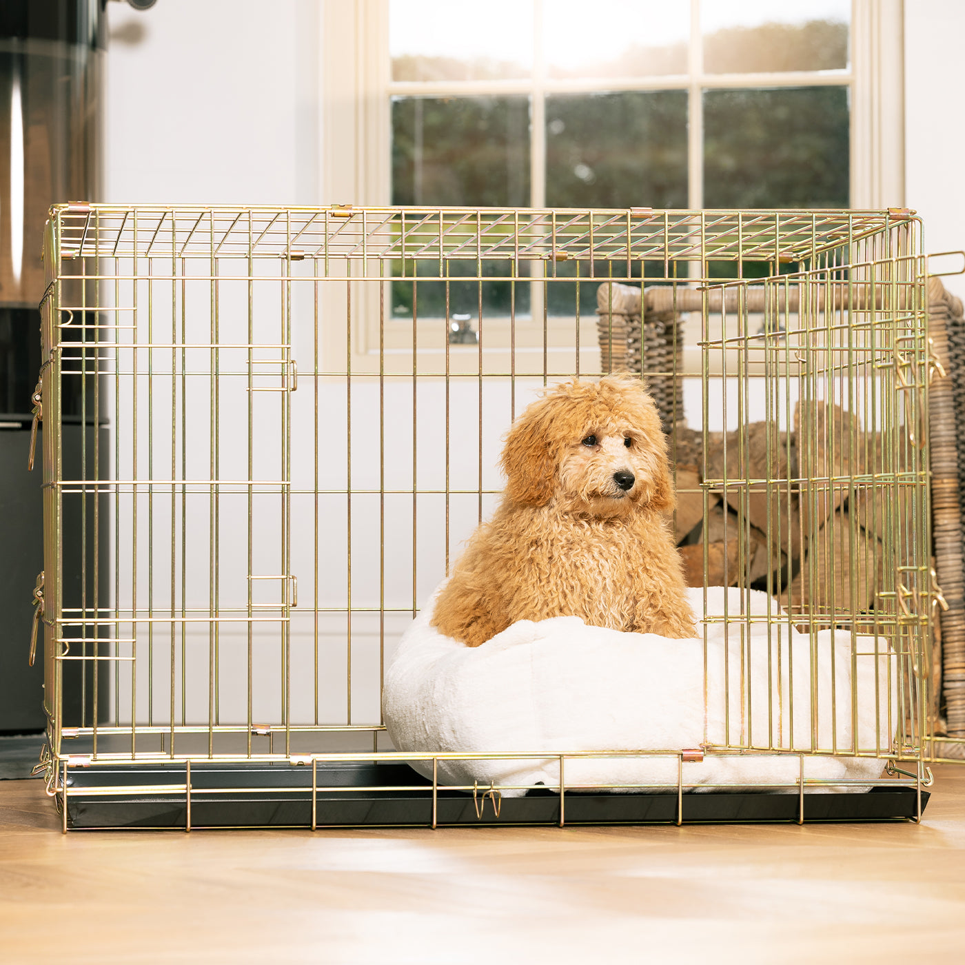 Cosy & Calm Puppy Crate Bed, The Perfect Dog Crate Accessory For The Ultimate Dog Den! In Stunning Cream Faux Fur! Available Now at Lords & Labradors