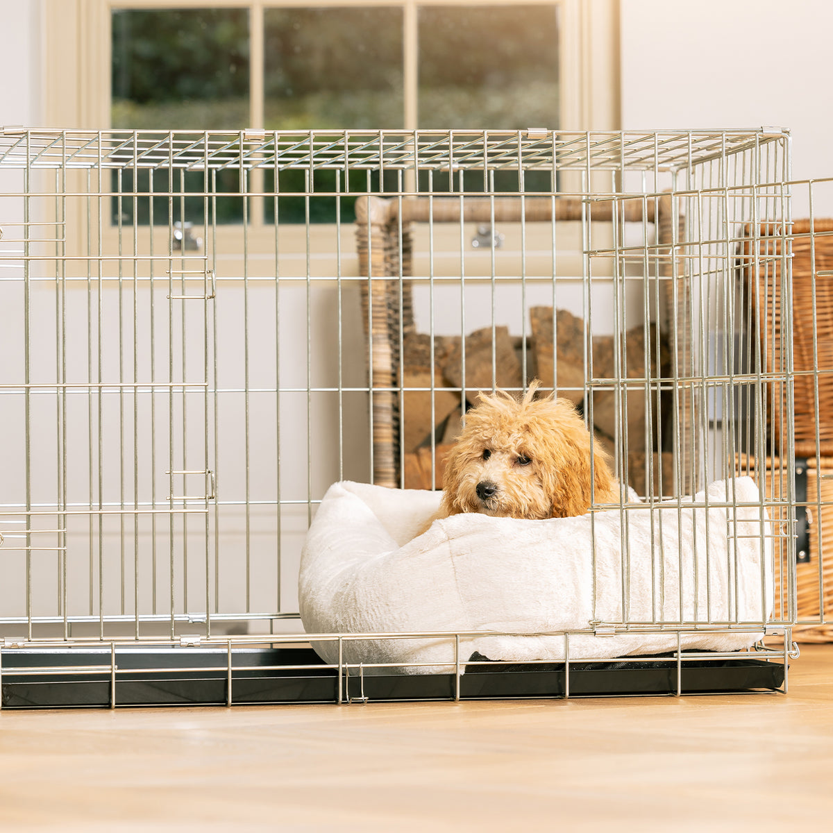 Cream Faux Fur Cosy & Calming Puppy Bed | Dog Box Beds | Lords & Labradors