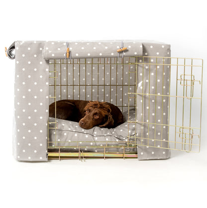 Luxury Heavy Duty Dog Crate, In Stunning Grey Spot Oil Cloth Crate Set, The Perfect Dog Crate Set For Building The Ultimate Pet Den! Dog Crate Cover Available To Personalise at Lords & Labradors
