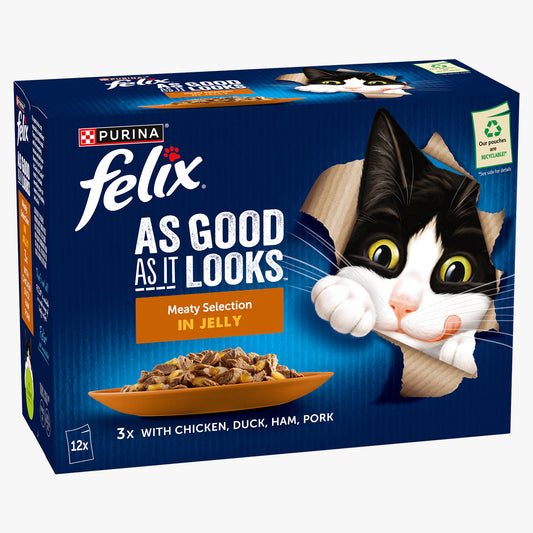 Felix As Good As it Looks Meaty Ham Selection Wet Cat Food in Jelly (12 x 85g)