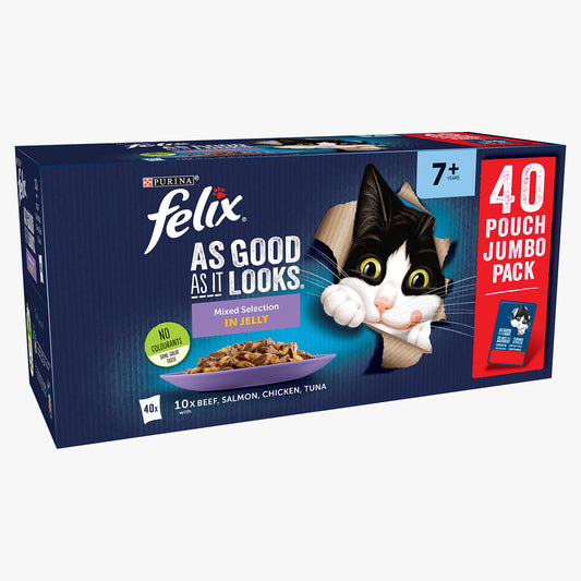 Felix As Good As it Looks Senior 7+ Mixed Selection in Jelly Wet Cat Food (40 x 85g)