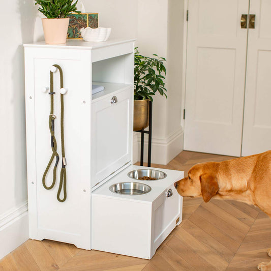 Wooden Pet Feeding Station in White by Lords & Labradors