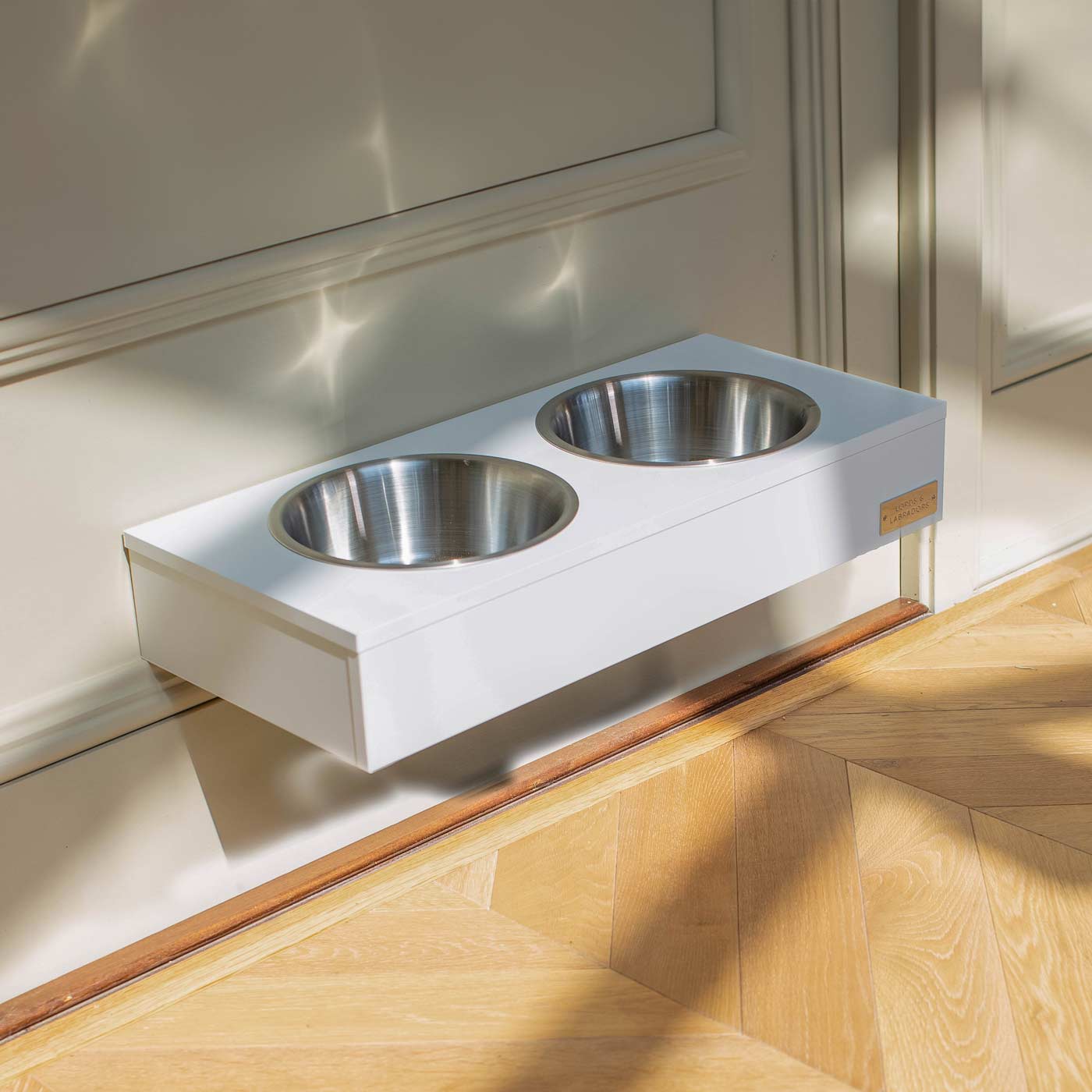Wooden Wall Mounted Pet Feeder in White by Lords & Labradors