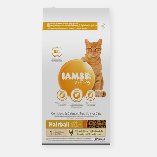 IAMS Vitality Hairball Adult Cat Food with Fresh Chicken 2KG