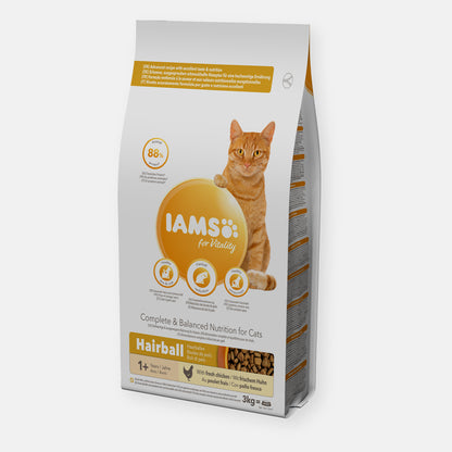 IAMS Vitality Hairball Adult Cat Food with Fresh Chicken 2KG