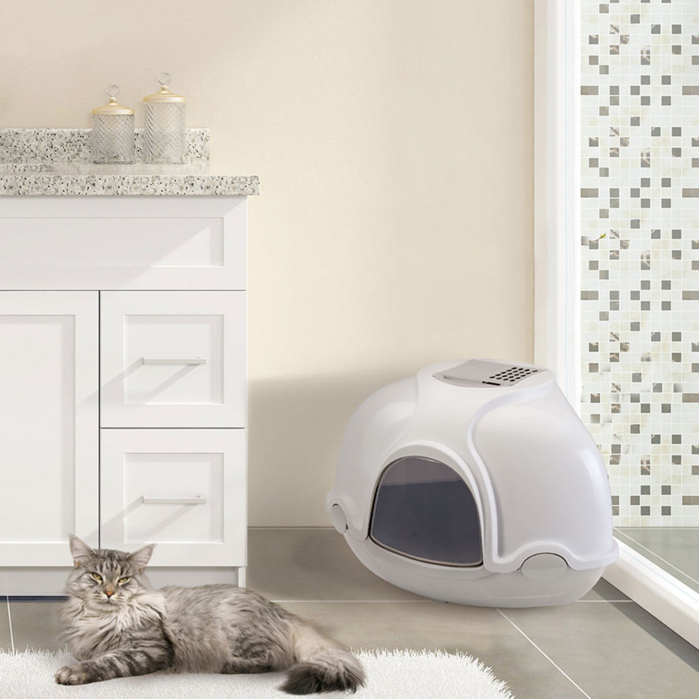 IMAC Ginger Corner Cat Litter Box for Cats White/Grey