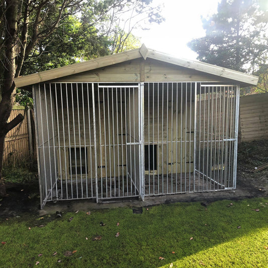 Benchmark Premium Wood Double Dog Kennel with Apex Roof 10 x 8ft
