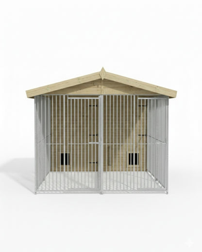 Benchmark Kennels Premium Double Wooden Dog Kennel - 8 x 10ft